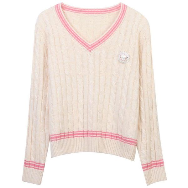 Knitwear | Womens Maxie Cotton V-Neck Cable Knit Clothing Knitwear