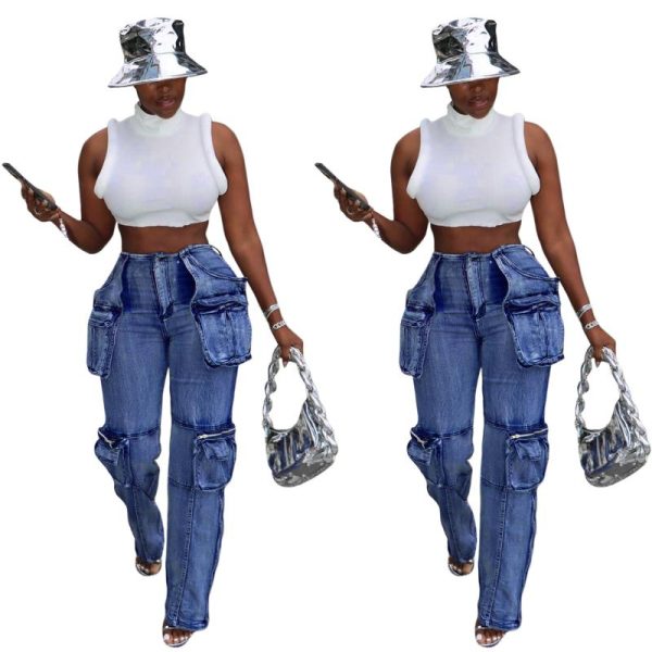 Pants & Shorts | Womens Denim Cargo Pants Clothing Pants & Shorts