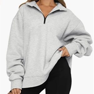 Sweatshirts | Womens Cotton Fleece Oversized Half Zip Pullover Clothing Sweatshirts